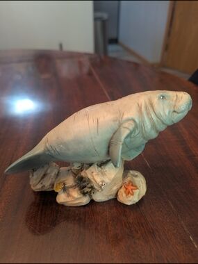 Beige Manatee Aquarium Ornament - Decorative Fish Tank Accent
